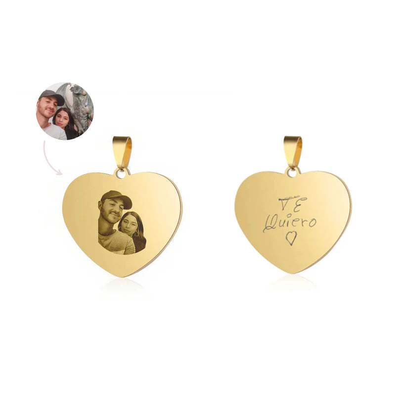 Collar Corazón dorado con foto + letra manuscrita